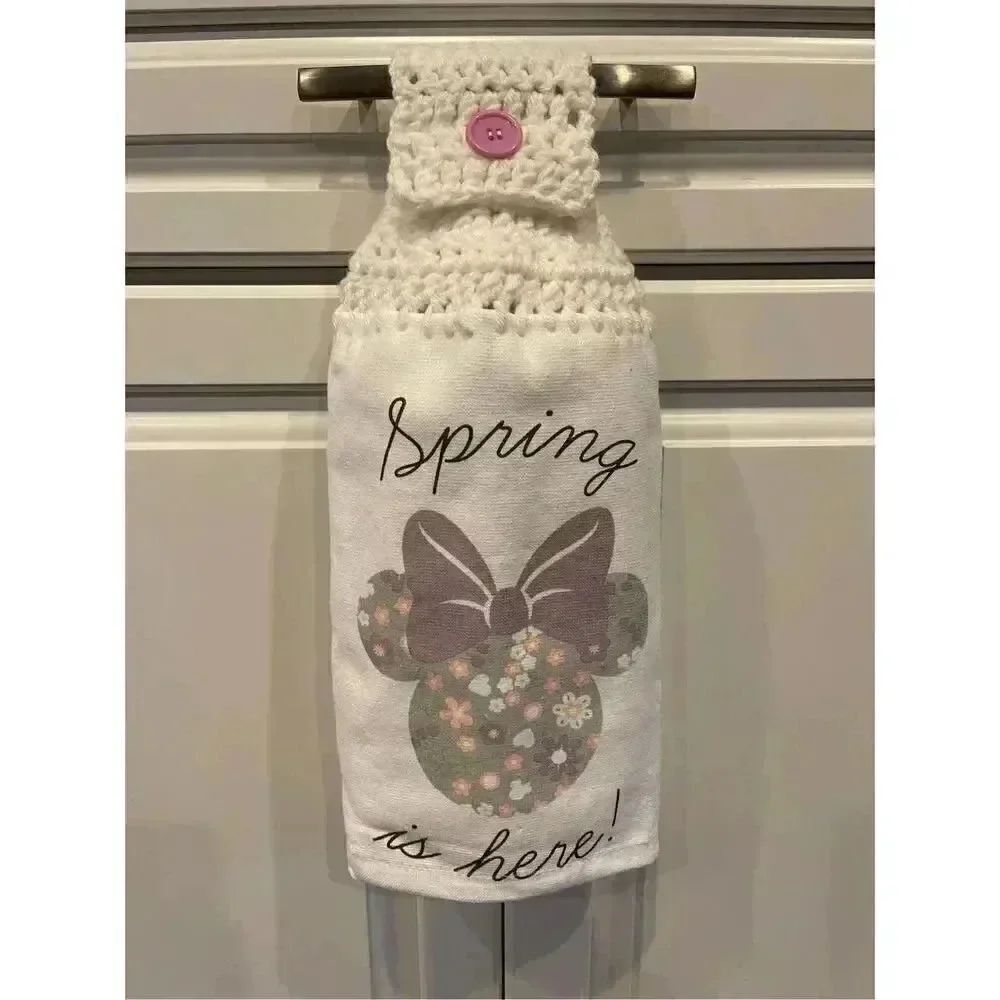 Crochet Top Kitchen Towel- Spring Is Here Minnie Mouse